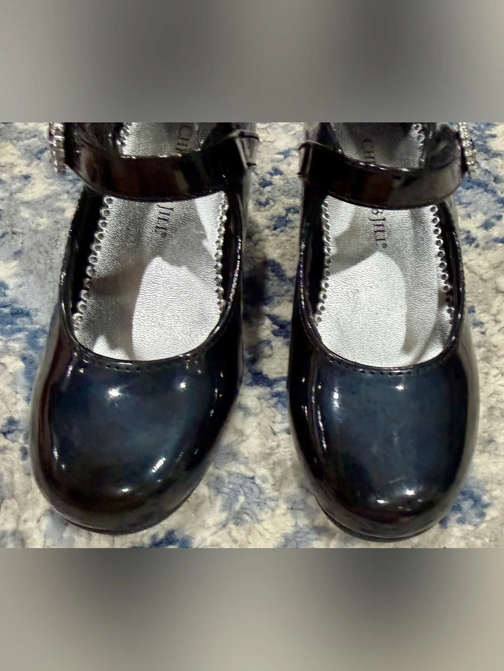 Christie & Jill Girls' Black Patent Mary Jane with Rhinestone Buckle